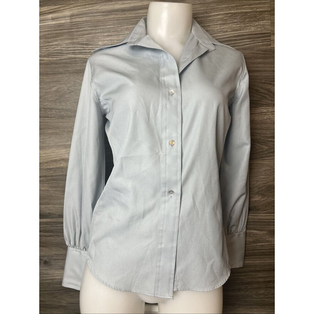 Vtg 90s y2k Button Down Grey/ Blue Shirt Office Core Women’s 10